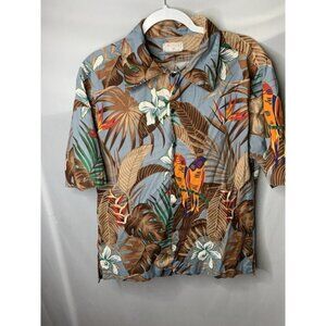 Mens XL Leaf Bird Tropical Multicolor Hawaiian Button Down‎ Unique